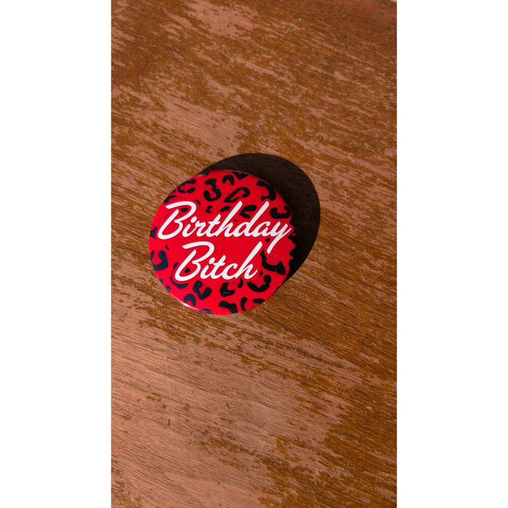 Spencer Gifts Birthday Button Birthday Pin | Red Black White Leopard